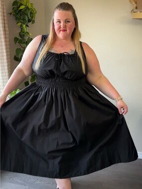 Plus Size Black Sleeveless Smocked-Waist Dress